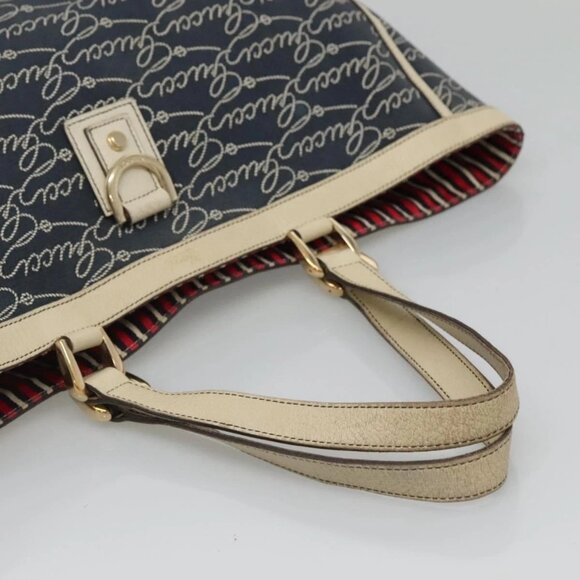 GUCCI Abbey Tote Bag Canvas Navy Gold 141472 Auth - Picture 8 of 16